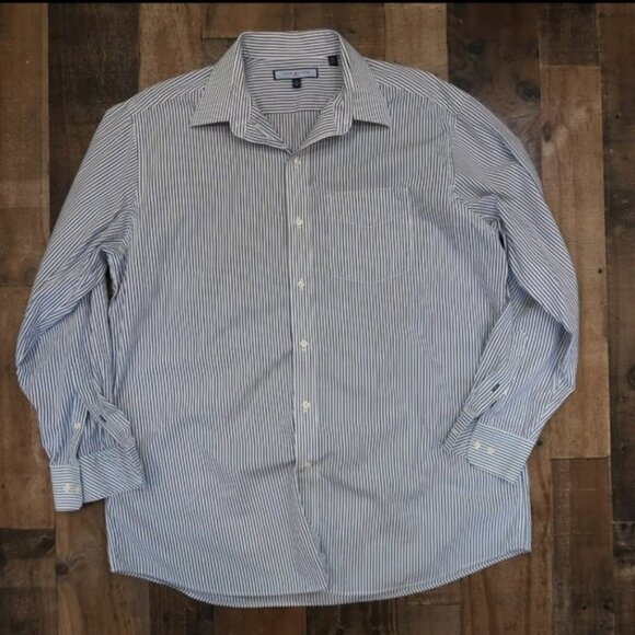Tommy Hilfiger Ithaca Mens XL 17 34-35 Blue Striped Button Up Dress Shirt - Picture 1 of 5